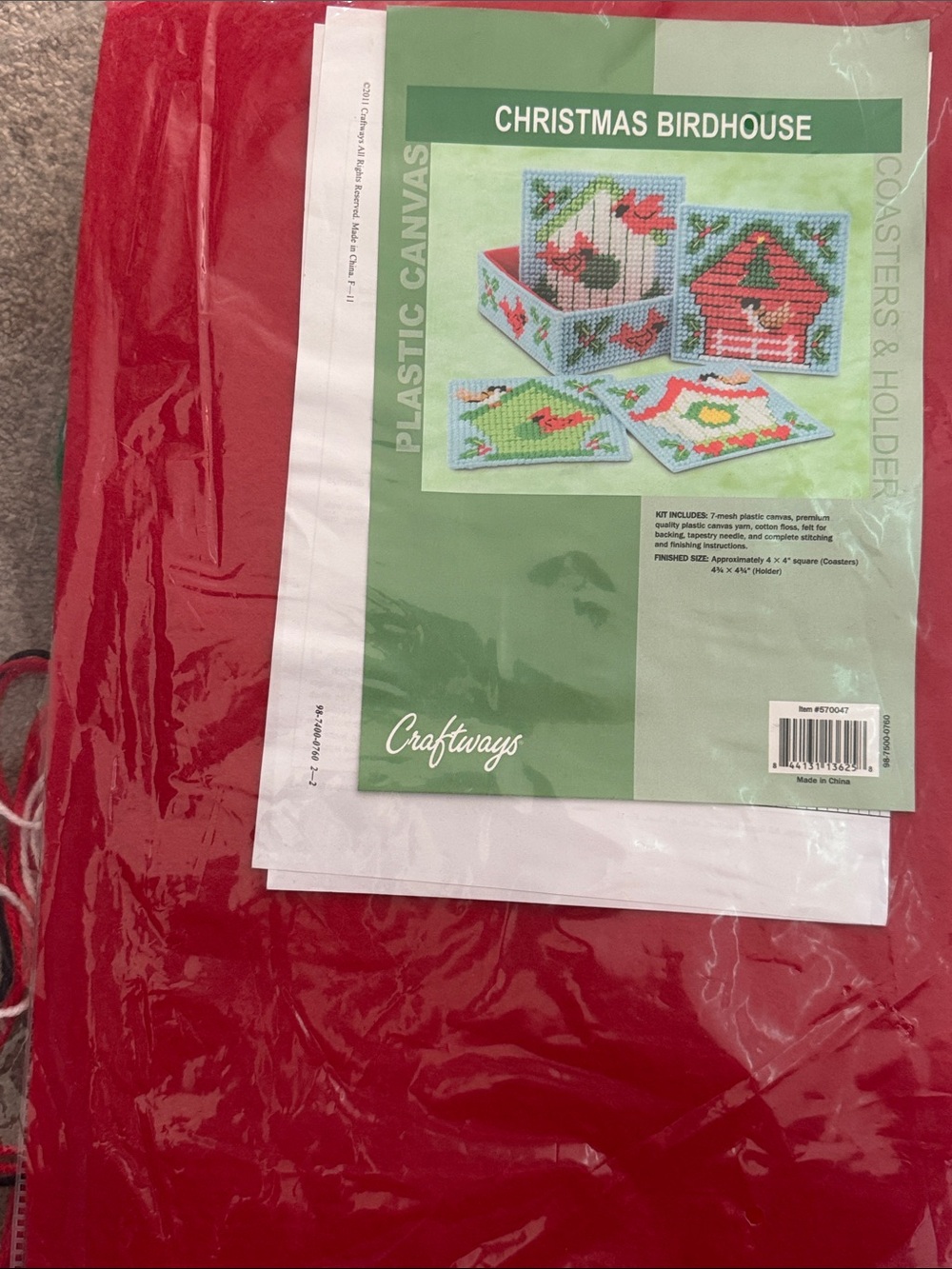 Craftways Red and Green Christmas Birdhouse coaster needlepoint Kit